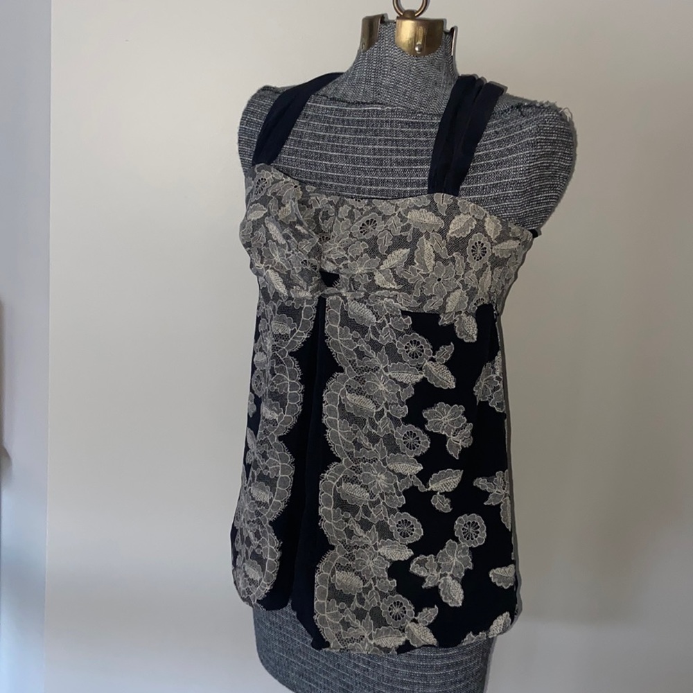 White House Black Market Vintage Silk Lace Halter Top